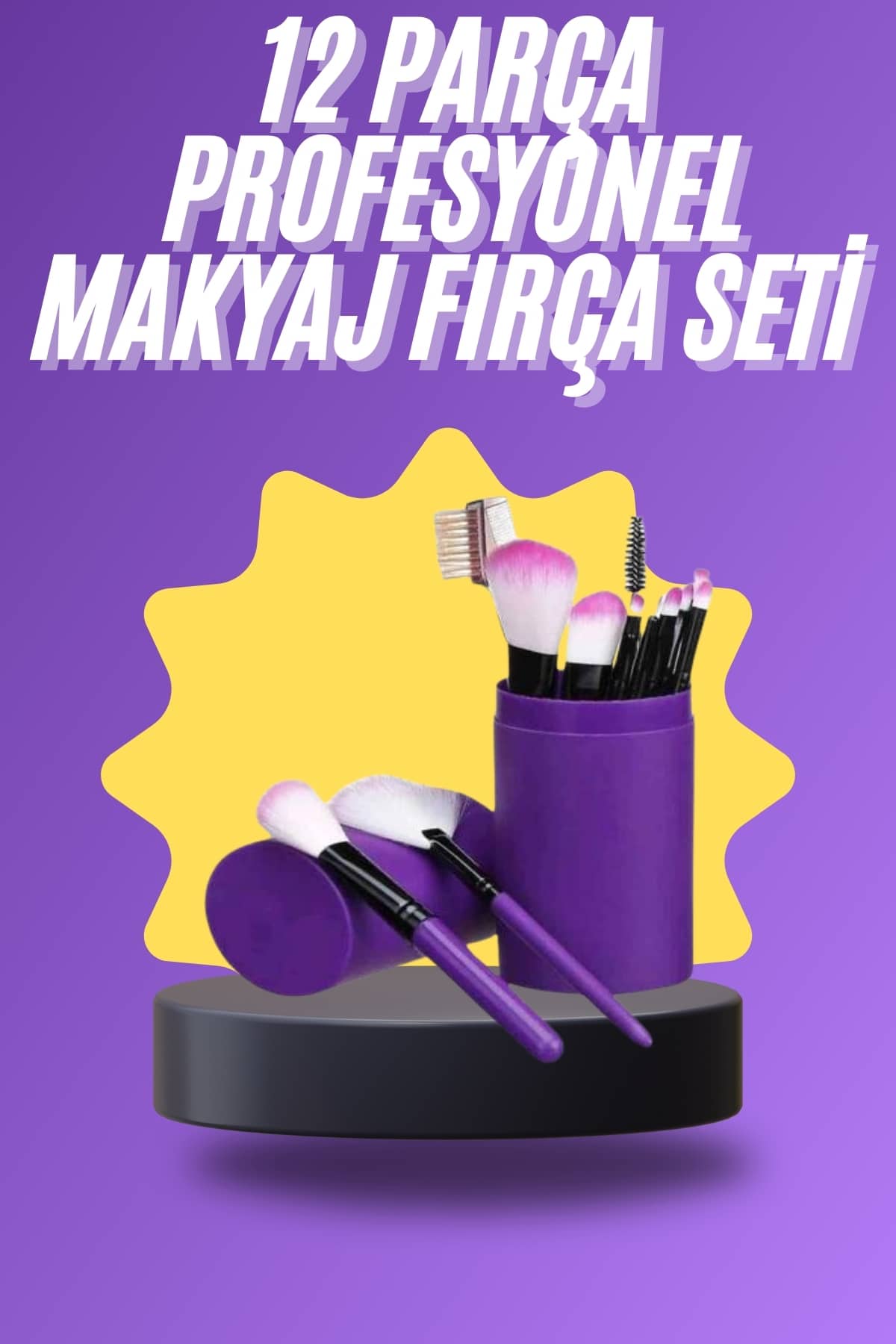 12 Parça Makyaj Fırça Seti Profesyonel Fondöten Allık Far Kontür Fırçası