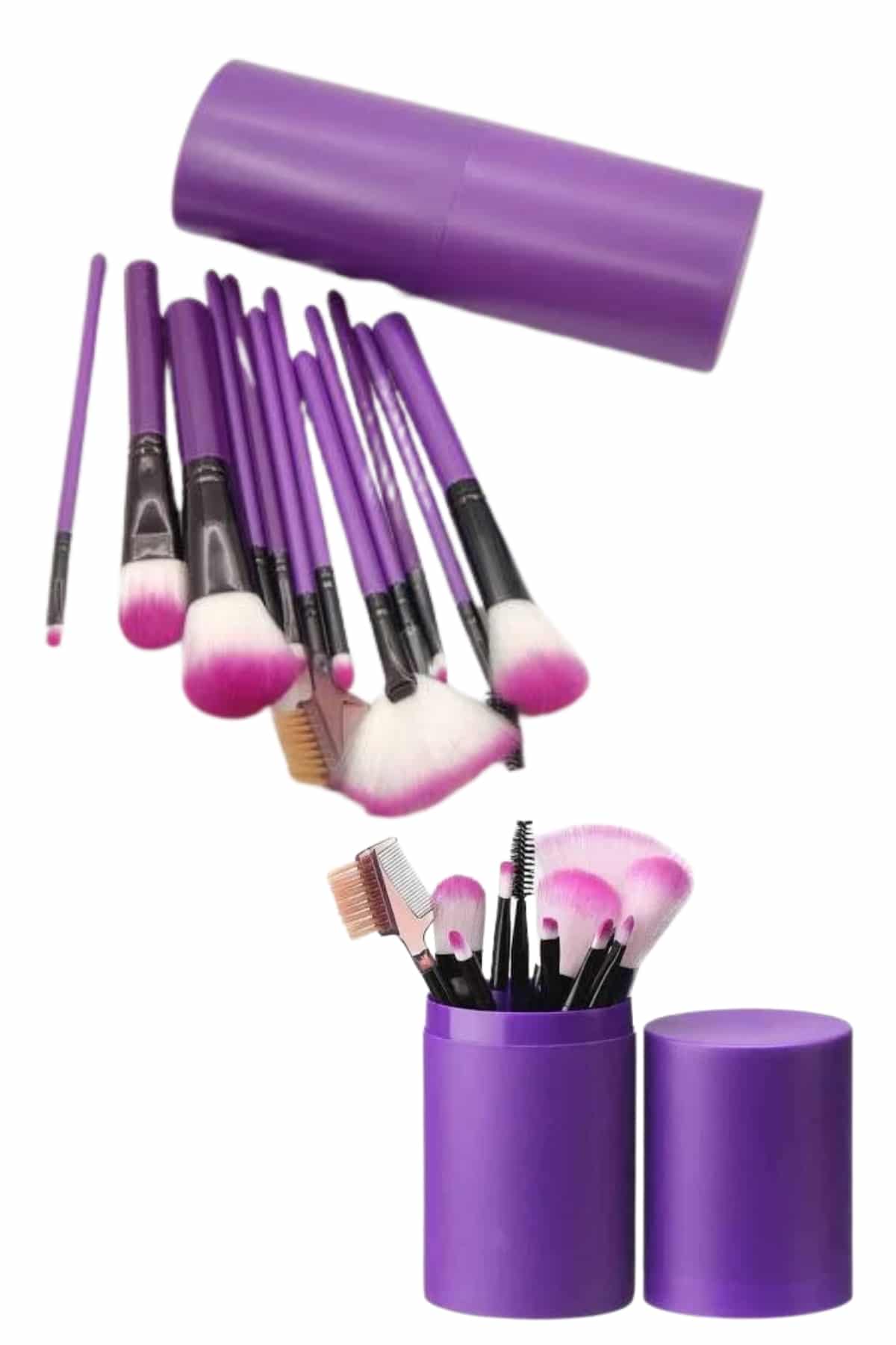 12 Parça Makyaj Fırça Seti Profesyonel Fondöten Allık Far Kontür Fırçası - Görsel 2