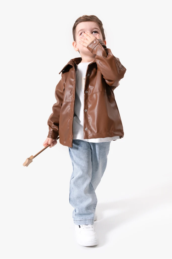 Deri Ceketli Bayramlık & Hediyelik 3'lü Erkek Çocuk Takımı - Görsel 4