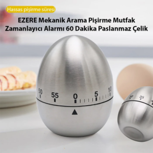 EZERE Mekanik Arama Pişirme Mutfak Zamanlayıcı Alarmı 60 Dakika Paslanmaz Çelik-(5775)