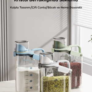 EZERE Büyük Kapasiteli Ölçülü Tahil-Gida-Baharat 2800ml Seffaf Saklama Kutusu-(5775)