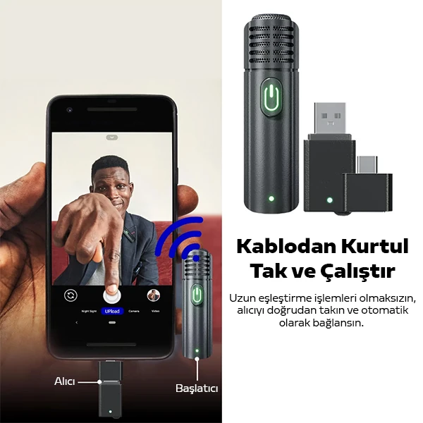 VUXBEEG UP30 2.4GHz Mini Kablosuz Yaka Mikrofonu Youtuber iOS Android-(5775) - Görsel 2