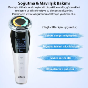 EZERE D818 Şarjlı Soğuk-Sıcak Kompresli Gerdirme Nemlendirme Kolajen Sentezli Ems Cilt Bakım Cihazı-(5775)