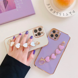 Ally iPhone 11 Pro Max 6.5inç Kılıf Kalp Bileklik Tutuculu Lüx Silikon Askılı Kılıf-(5775)