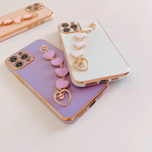 Ally iPhone 11 Pro Max 6.5inç Kılıf Kalp Bileklik Tutuculu Lüx Silikon Askılı Kılıf-(5775)