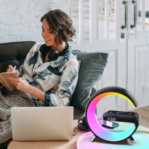 Ally 15W Kablosuz Şarj Standlı Bluetooth hoparlör RGB Gece Lambası-(5775)